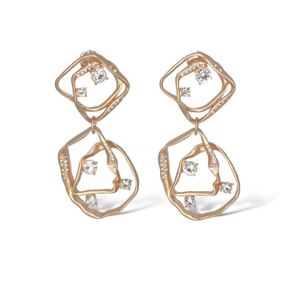 NEW Badgley Mischka Gold Double Hoop Statement Earrings Abstract Geo 90s Jewelry - Picture 3 of 8